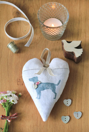 Hand Made Lavender Heart- Hand Printed Jack Russell