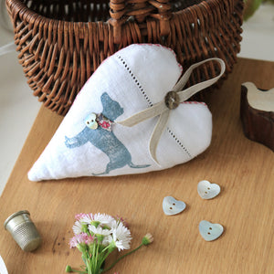 Hand Made Lavender Heart- Hand Printed Jack Russell