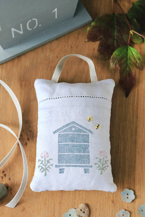 Hand Made Lavender Sachet- Hand Printed Bee Hive