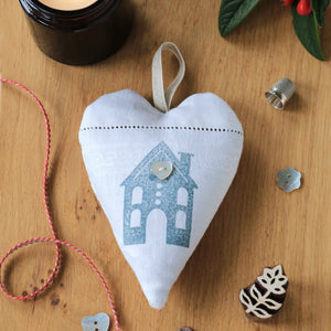 Hand Made Lavender Heart - Hand Printed House
