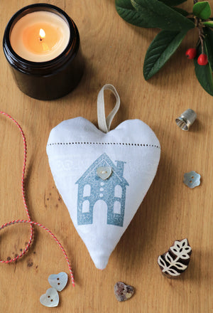 Hand Made Lavender Heart - Hand Printed House