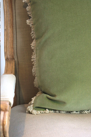 Ready Made Velvet Cushion - Soft Sage With Stone Fan Trim