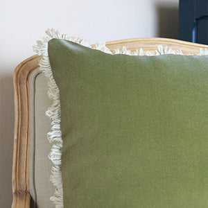 Velvet Cushion - Soft Sage With Stone Fan Trim