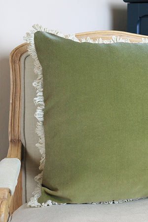 Ready Made Velvet Cushion - Soft Sage With Stone Fan Trim