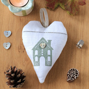 Hand Made Lavender Heart - Hand Printed House