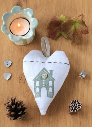 Hand Made Lavender Heart - Hand Printed House