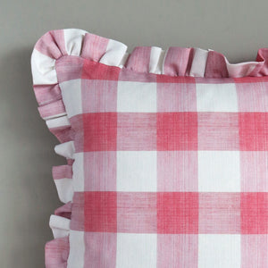 Manor House Check Ruffle Cushion - Petherton Pinks - Ready Made