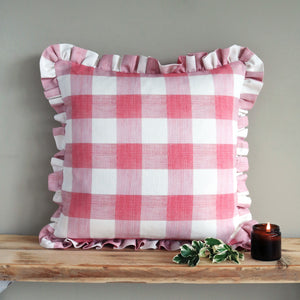 Manor House Check Ruffle Cushion - Petherton Pinks - Ready Made