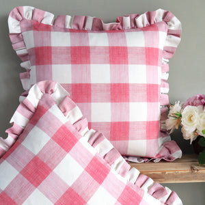 Manor House Check Ruffle Cushion - Petherton Pinks - Ready Made