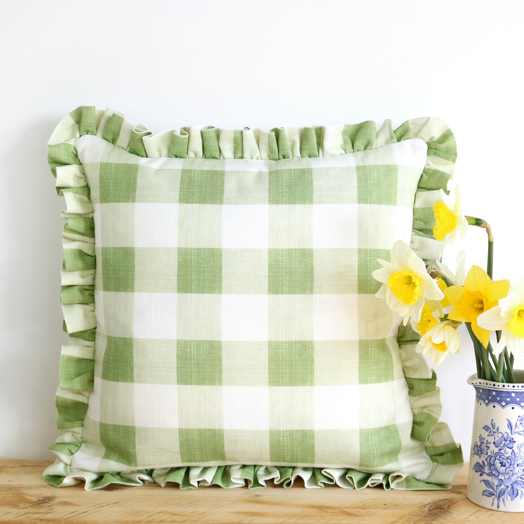 Manor House Check Ruffle Cushion - Gardener's Green - Ready Made