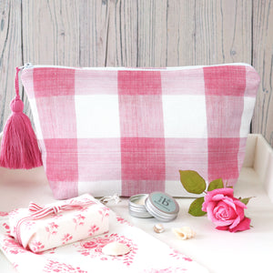 Manor House Check Tassel Wash Bag - Petherton Pink