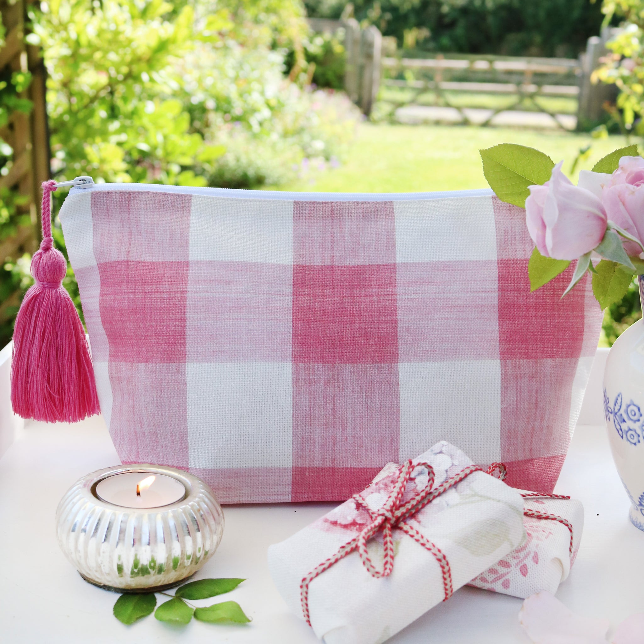 Manor House Check Tassel Wash Bag - Petherton Pink