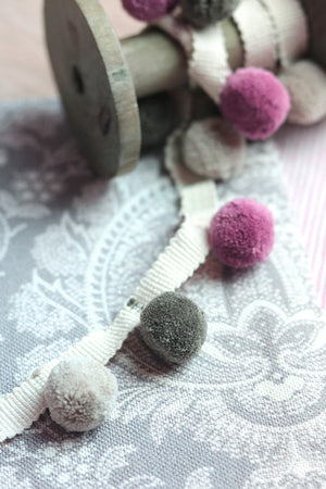 NEW Mauve, Slate & Ash Grey Pom Pom Trim