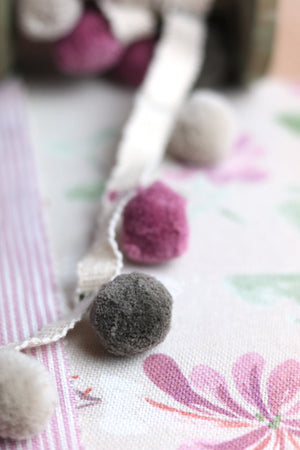 NEW Mauve, Slate & Ash Grey Pom Pom Trim