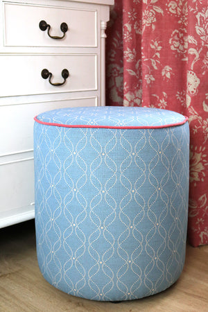 NEW - Shaftesbury Piped Drum Stool  - Mollie Mid Blue OR Fabric Of Your Choice