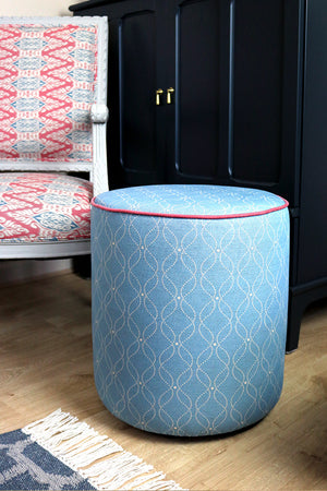 NEW - Shaftesbury Piped Drum Stool  - Mollie Mid Blue OR Fabric Of Your Choice