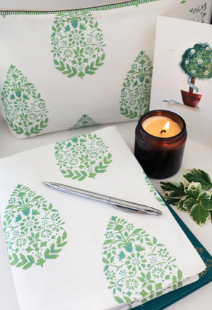 Adriana's Garden Fabric Covered Notebook - Mill Green & Jay