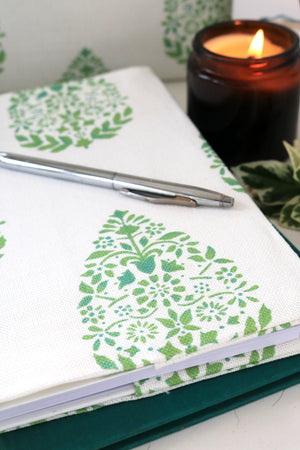Adriana's Garden Fabric Covered Notebook - Mill Green & Jay