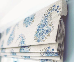 Paisley Rose Fabric - Vintage Country Blue On Natural