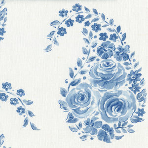 Paisley Rose Fabric - French Blue On White