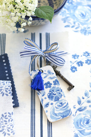 NEW Paisley Rose Tassel Keyring - French Blue