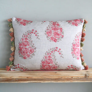 Paisley Rose Tassel Trim Cushion - Faded Raspberry - Ready Made
