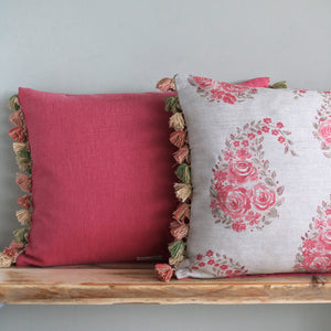 Paisley Rose Tassel Trim Cushion - Faded Raspberry - Ready Made