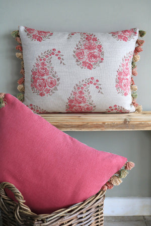 Paisley Rose Tassel Trim Cushion - Faded Raspberry - Ready Made