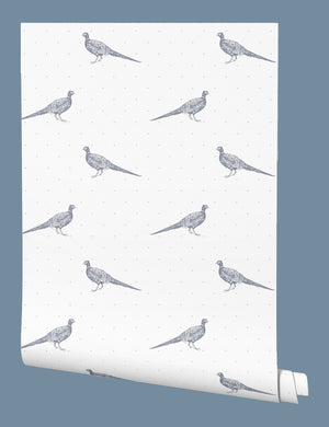 Fontmell Pheasant Wallpaper - Flint On White