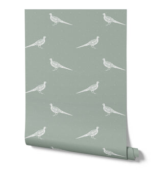 Fontmell Pheasant Wallpaper - White On Lichen