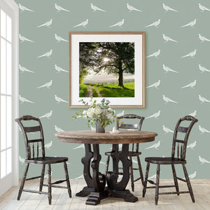 Fontmell Pheasant Wallpaper - White On Lichen