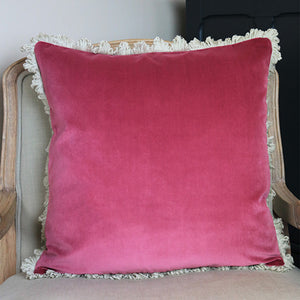 Velvet Cushion - Rose Deep With Stone Fan Trim