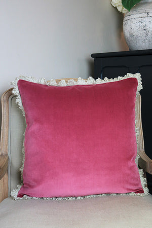 Ready Made Velvet Cushion - Rose Deep With Stone Fan Trim