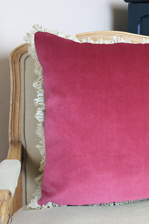 Ready Made Velvet Cushion - Rose Deep With Stone Fan Trim