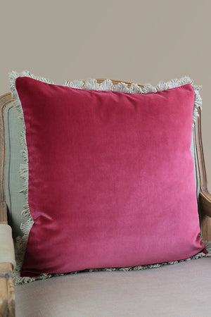 Ready Made Velvet Cushion - Rose Deep With Stone Fan Trim