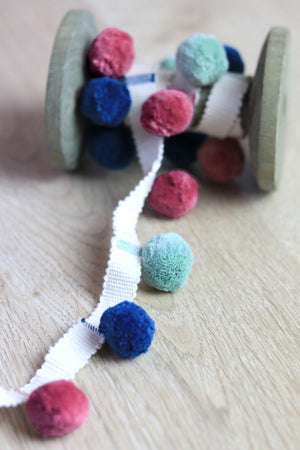 NEW Teal Blue, Rose & Duck Egg Pom Pom Trim