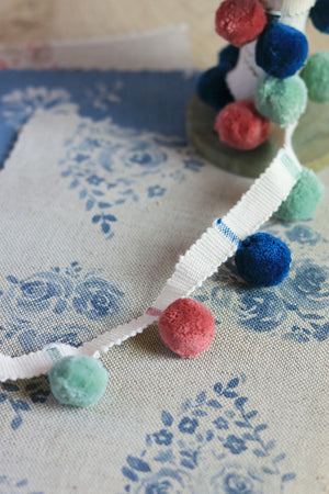 NEW Teal Blue, Rose & Duck Egg Pom Pom Trim