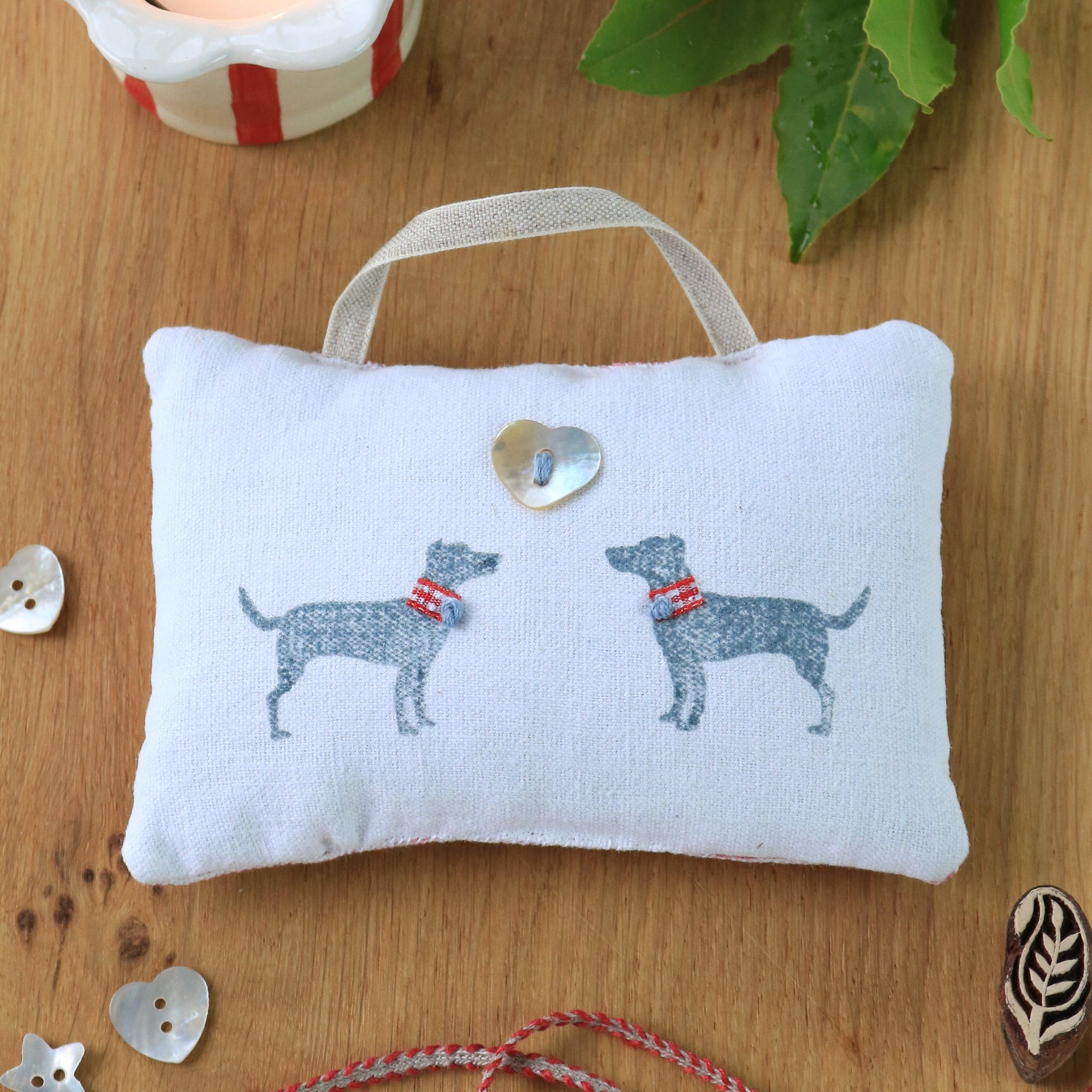 Hand Made Lavender Sachet - Block Printed Jack Russell Pair