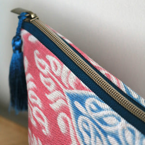 Zamira Ikat Wash Bag - Raspberry & Teal With Teal Silk Tassel