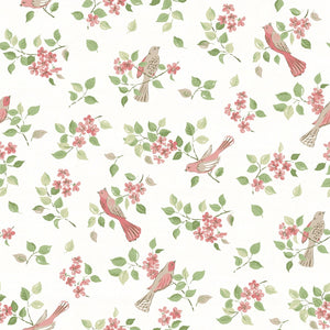 NEW-Birds In Blossom Fabric - Pink