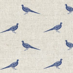 Fontmell Pheasant Linen Fabric - Durlston Blue On Pebble/Natural