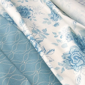 Mollie Fabric - Natural On Mid Blue
