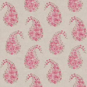 Paisley Rose Fabric - Faded Raspberry On Natural