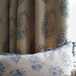 Paisley Rose Fabric - Vintage Country Blue On Natural