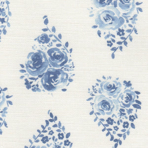 Rose Drop Fabric - French Blue On White
