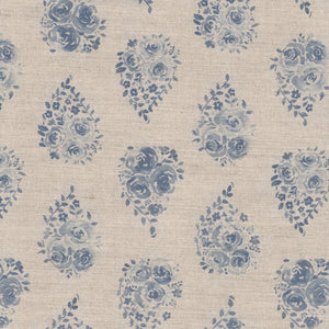 Rose Drop Fabric - Vintage Country Blue On Natural