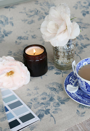 Adelaine Floral Linen Fabric - Villandry Blue - Meg Morton