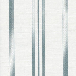 Devon Stripe Linen Fabric - Soft Teal on White