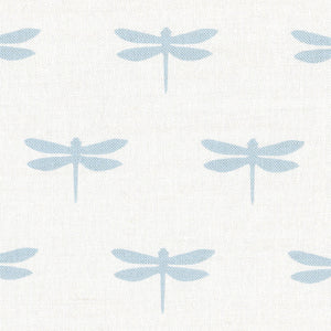 Dragonfly Linen Fabric - Aqua on White - Meg Morton