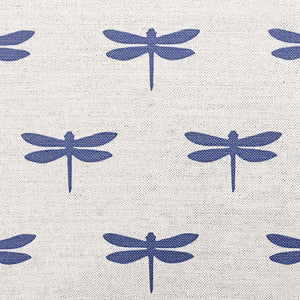 Dragonfly Linen Fabric - Durlston Blue On Natural Pebble - Meg Morton